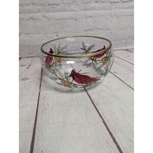 Hand-Painted Cardinal Gold Rim Serving Bowl 10x5 Holiday Christmas